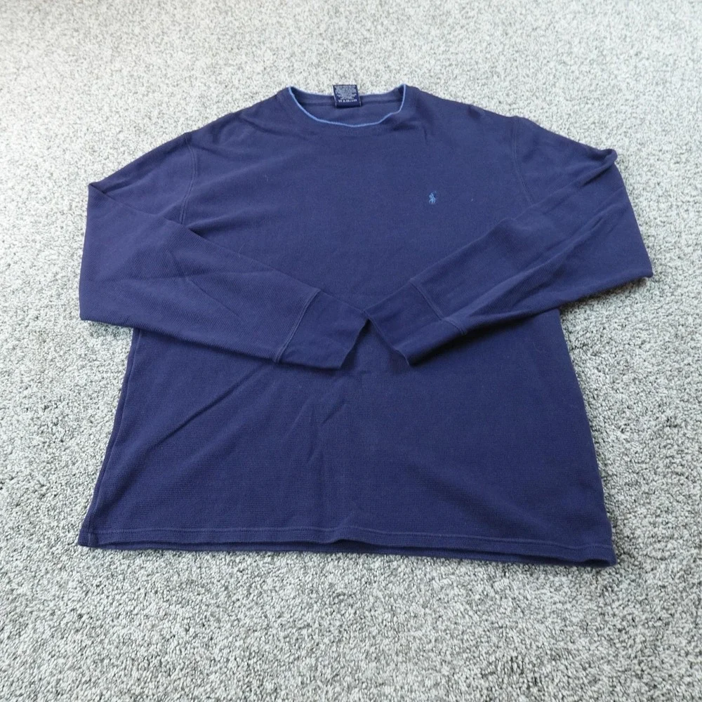 Polo Ralph Lauren Shirt Mens 2XL Blue Waffle Knit Thermal Sleepwear Long Sleeve